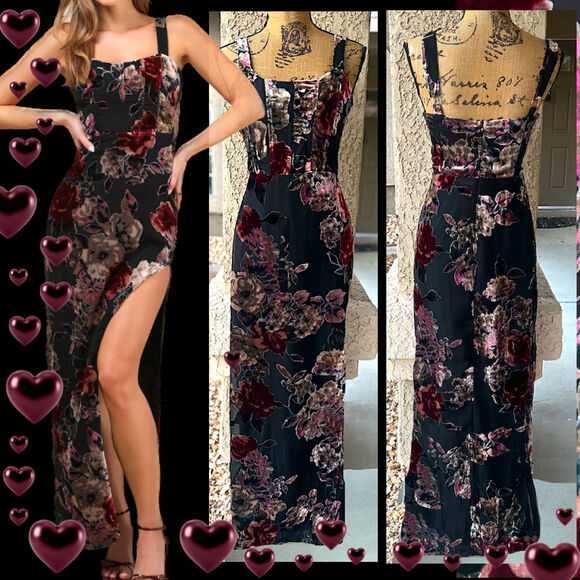 Lulus Dresses & Skirts - Lulus Blissful Evening Black Floral Velvet Burnout Maxi Dress Size XL